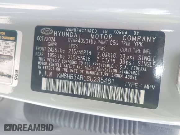 2025 Hyundai Kona SEL with VIN KM8HB3AB1SU235481, listed as a IAAI auction lot 43586265 with 25,640 mi miles and . Bid and sale history available at DreamBid. Image 9.