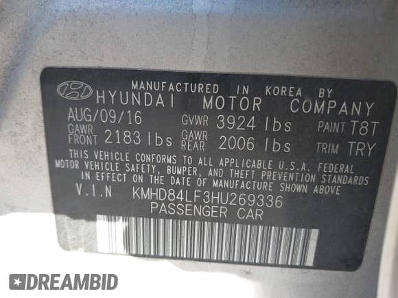 2017 Hyundai Elantra Limited z VIN KMHD84LF3HU269336, wystawiony jako IAAI lot #41684341 z przebiegiem 118 278 mil mil oraz . Historia ofert i sprzedaży dostępna na DreamBid. Obrazek 9.