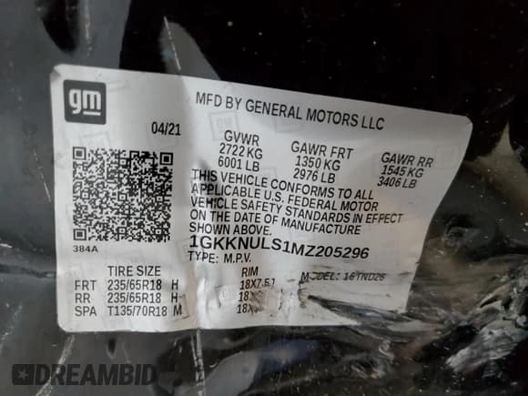 ✅ 2021 GMC Acadia SLT • VIN: 1GKKNULS1MZ205296 • Lot: 82579305. Listed on Copart with 62,592 mi. Free auction sales archive from the USA and detailed vehicle history report at DreamBid. Image 13.