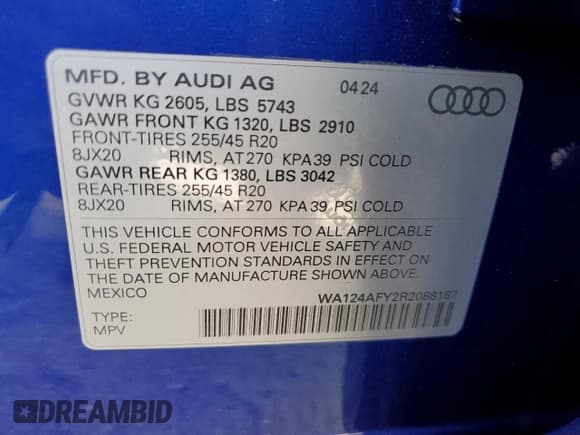 ✅ 2024 Audi SQ5 Sportback Premium Plus • VIN: WA124AFY2R2088187 • Lot: 73215564. Listed on Copart with 106 mi. Free auction sales archive from the USA and detailed vehicle history report at DreamBid. Image 12.