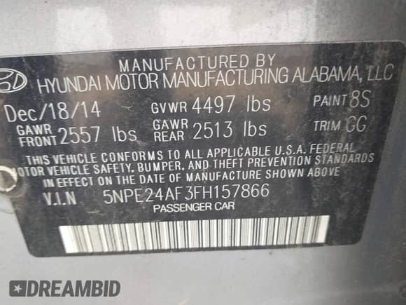 2015 Hyundai Sonata SE с VIN 5NPE24AF3FH157866, выставлен на аукционе IAAI как лот 43257891 с пробегом Не указан миль и . История ставок и продаж доступна на DreamBid. Изображение 9.