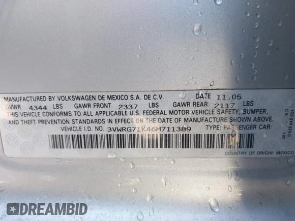 ✅ 2006 Volkswagen Jetta 2.5L • VIN: 3VWRG71K46M711389 • Лот: 41999639. Опубликован ранее на IAAI с пробегом 193 900 миль. Бесплатный доступ к архиву аукционных продаж из США и подробный отчёт об истории автомобиля на DreamBid. Изображение 9.