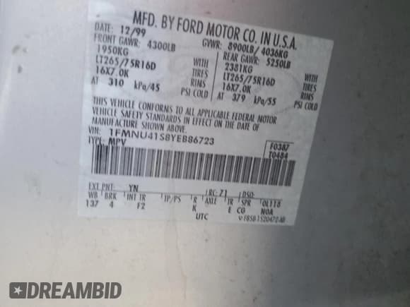 ✅ 2000 Ford Excursion XLT • VIN: 1FMNU41S8YEB86723 • Lot: 87308054. Wystawiony na Copart z przebiegiem 159 471 mil. Bezpłatny archiwum sprzedaży aukcyjnych z USA i szczegółowy raport historii pojazdu na DreamBid. Zdjęcie 13.