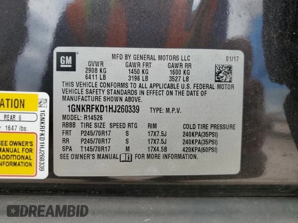 ✅ 2017 Chevrolet Traverse LS • VIN: 1GNKRFKD1HJ260339 • Lot: 70948874. Wystawiony na Copart z przebiegiem 187 263 mil. Bezpłatny archiwum sprzedaży aukcyjnych z USA i szczegółowy raport historii pojazdu na DreamBid. Zdjęcie 15.