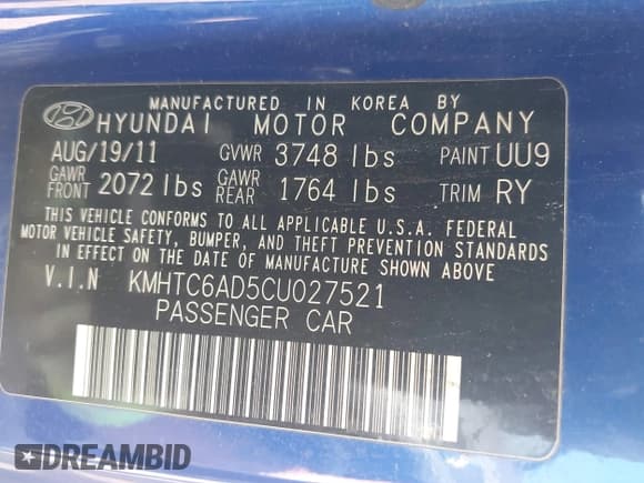 ✅ 2012 Hyundai Veloster w/Gray Int • VIN: KMHTC6AD5CU027521 • Lot: 41531639. Wystawiony na IAAI z przebiegiem 147 405 mil. Bezpłatny archiwum sprzedaży aukcyjnych z USA i szczegółowy raport historii pojazdu na DreamBid. Zdjęcie 9.