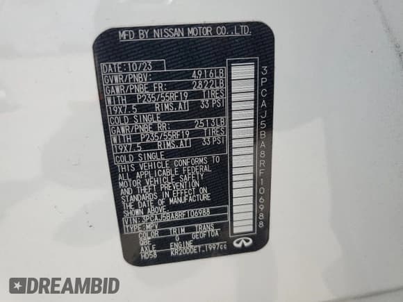 ✅ 2024 Infiniti QX50 Luxe • VIN: 3PCAJ5BA8RF106988 • Lot: 62475765. Wystawiony na Copart z przebiegiem 20 039 mil. Bezpłatny archiwum sprzedaży aukcyjnych z USA i szczegółowy raport historii pojazdu na DreamBid. Zdjęcie 13.