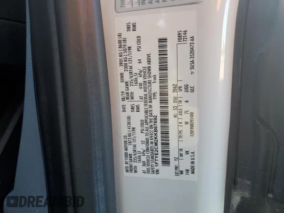 ✅ 2019 Ford Transit • VIN: 1FTYE2CM2KKB67692 • Lot: 74032904. Listed on Copart with 94,447 mi. Free auction sales archive from the USA and detailed vehicle history report at DreamBid. Image 13.