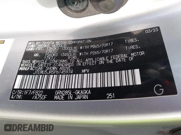 ✅ 2023 Toyota 4Runner SR5 • VIN: JTEMU5JR5P6145974 • Lot: 43304145. Wystawiony na IAAI z przebiegiem 45 746 mil. Bezpłatny archiwum sprzedaży aukcyjnych z USA i szczegółowy raport historii pojazdu na DreamBid. Zdjęcie 9.