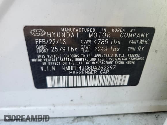 ✅ 2013 Hyundai Azera • VIN: KMHFH4JG6DA262297 • Лот: 56781155. Опубликован ранее на Copart с пробегом 234 793 миль. Бесплатный доступ к архиву аукционных продаж из США и подробный отчёт об истории автомобиля на DreamBid. Изображение 12.