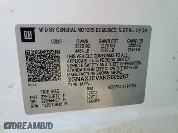 ✅ 2019 Chevrolet Equinox LT • VIN: 3GNAXJEVXKS605267 • Lot: 81670525. Wystawiony na Copart z przebiegiem 81 919 mil. Bezpłatny archiwum sprzedaży aukcyjnych z USA i szczegółowy raport historii pojazdu na DreamBid. Zdjęcie 14.