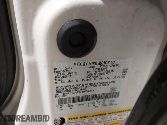 ✅ 2015 Ford Expedition Max Limited • VIN: 1FMJK2AT3FEF50514 • Лот: 41550124. Опубликован ранее на IAAI с пробегом 63 372 миль. Бесплатный доступ к архиву аукционных продаж из США и подробный отчёт об истории автомобиля на DreamBid. Изображение 9.