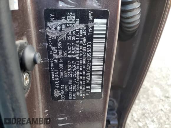 2015 Hyundai Tucson Limited with VIN KM8JUCAG2FU998333, listed as a Copart auction lot 89665895 with 119,819 mi miles and Salvage title. Bid and sale history available at DreamBid. Image 13.