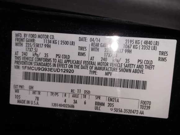 ✅ 2014 Ford Escape SE • VIN: 1FMCU9G93EUD12920 • Lot: 43187032. Listed on IAAI with 72,152 mi. Free auction sales archive from the USA and detailed vehicle history report at DreamBid. Image 9.