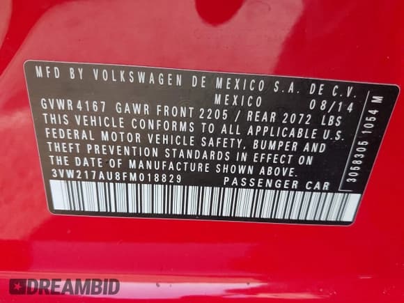 ✅ 2015 Volkswagen Golf TSI S • VIN: 3VW217AU8FM018829 • Лот: 42292740. Опубликован ранее на IAAI с пробегом 134 751 миль. Бесплатный доступ к архиву аукционных продаж из США и подробный отчёт об истории автомобиля на DreamBid. Изображение 9.