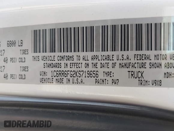 ✅ 2019 Ram 1500 Tradesman • VIN: 1C6RR6FG2KS719656 • Lot: 42737371. Listed on IAAI with 131,256 mi. Free auction sales archive from the USA and detailed vehicle history report at DreamBid. Image 9.