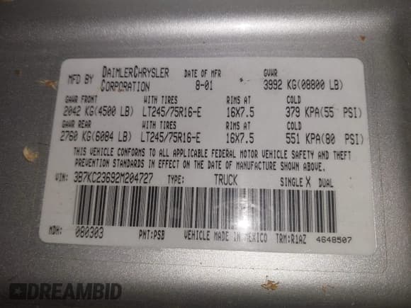 ✅ 2002 Dodge 2500 • VIN: 3B7KC23692M204727 • Лот: 42656564. Опубликован ранее на IAAI с пробегом 250 608 миль. Бесплатный доступ к архиву аукционных продаж из США и подробный отчёт об истории автомобиля на DreamBid. Изображение 9.