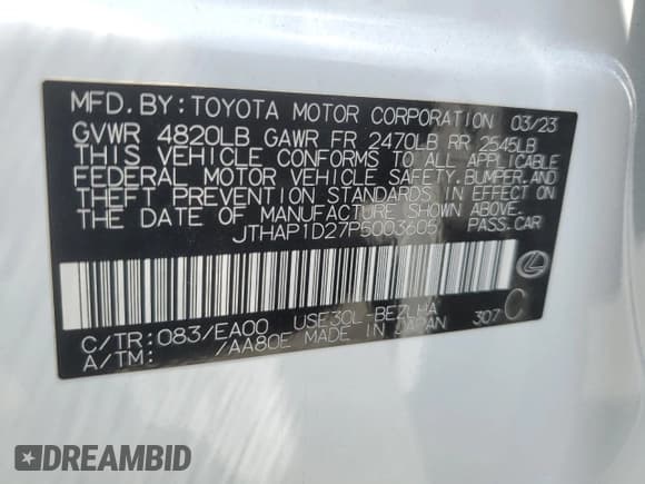 ✅ 2023 Lexus IS 500 F Sport Performance • VIN: JTHAP1D27P5003605 • Lot: 61939025. Wystawiony na Copart z przebiegiem 11 799 mil. Bezpłatny archiwum sprzedaży aukcyjnych z USA i szczegółowy raport historii pojazdu na DreamBid. Zdjęcie 12.