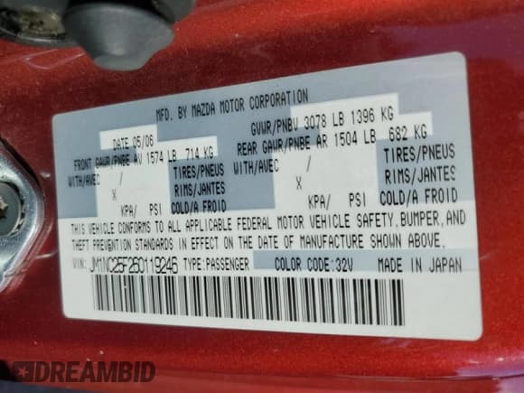 ✅ 2006 Mazda MX-5 Miata Touring • VIN: JM1NC25F260119246 • Lot: 41832175. Wystawiony na Copart z przebiegiem 102 710 mil. Bezpłatny archiwum sprzedaży aukcyjnych z USA i szczegółowy raport historii pojazdu na DreamBid. Zdjęcie 12.