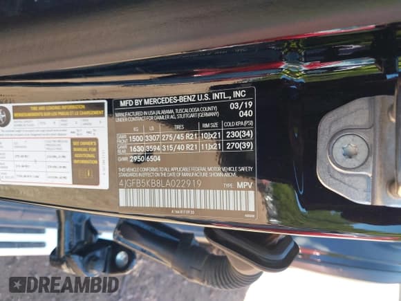 ✅ 2020 Mercedes-Benz GLE 450 • VIN: 4JGFB5KB8LA022919 • Lot: 42516473. Listed on IAAI with 66,800 mi. Free auction sales archive from the USA and detailed vehicle history report at DreamBid. Image 9.