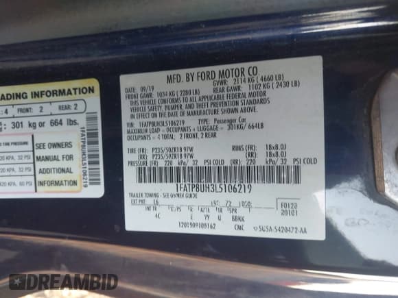 ✅ 2020 Ford Mustang EcoBoost Premium • VIN: 1FATP8UH3L5106219 • Lot: 43619441. Wystawiony na IAAI z przebiegiem 92 174 mil. Bezpłatny archiwum sprzedaży aukcyjnych z USA i szczegółowy raport historii pojazdu na DreamBid. Zdjęcie 9.