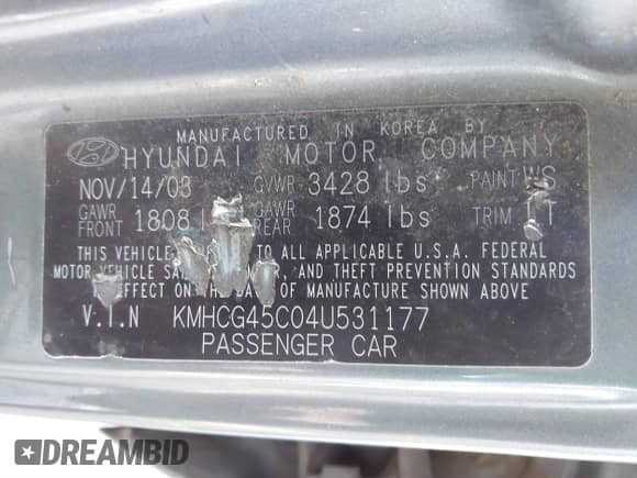 2004 Hyundai Accent GL с VIN KMHCG45C04U531177, выставлен на аукционе IAAI как лот 41526033 с пробегом 126 102 миль миль и . История ставок и продаж доступна на DreamBid. Изображение 9.