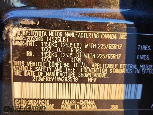 ✅ 2017 Toyota RAV4 XLE • VIN: 2T3WFREV1HW383519 • Lot: 87082515. Listed on Copart with 124,541 mi. Free auction sales archive from the USA and detailed vehicle history report at DreamBid. Image 12.