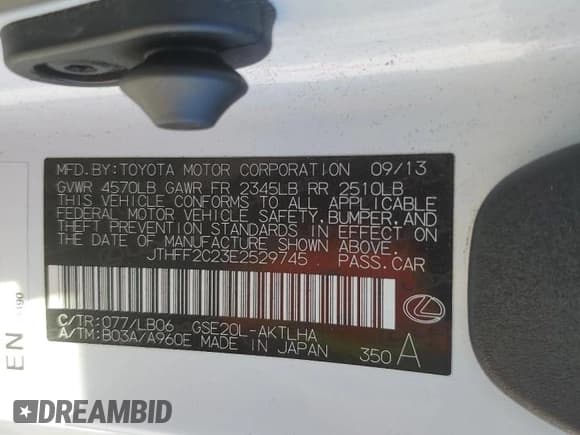 ✅ 2014 Lexus IS 250 C • VIN: JTHFF2C23E2529745 • Lot: 74875024. Listed on Copart with 131,364 mi. Free auction sales archive from the USA and detailed vehicle history report at DreamBid. Image 15.