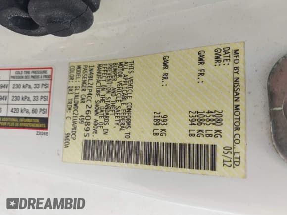 ✅ 2012 Nissan Altima SR • VIN: 1N4BL2EP4CC260895 • Лот: 43367385. Опубликован ранее на IAAI с пробегом 136 919 миль. Бесплатный доступ к архиву аукционных продаж из США и подробный отчёт об истории автомобиля на DreamBid. Изображение 9.