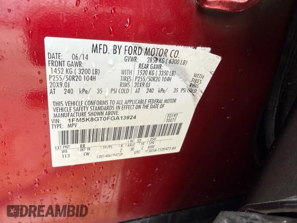 ✅ 2015 Ford Explorer Sport • VIN: 1FM5K8GT0FGA13924 • Lot: 94094185. Listed on Copart with 203,458 mi. Free auction sales archive from the USA and detailed vehicle history report at DreamBid. Image 10.