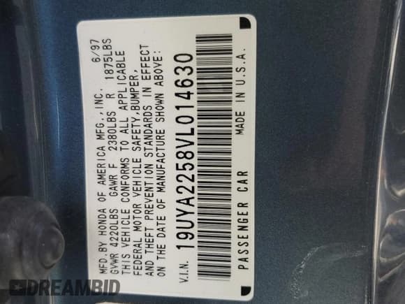 ✅ 1997 Acura CL Premium • VIN: 19UYA2258VL014630 • Лот: 74501164. Опубликован ранее на Copart с пробегом 54 582 миль. Бесплатный доступ к архиву аукционных продаж из США и подробный отчёт об истории автомобиля на DreamBid. Изображение 12.