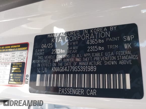 ✅ 2025 Kia K5 GT-Line • VIN: KNAG64J79S5391989 • Лот: 43076091. Опубликован ранее на IAAI с пробегом 1 374 миль. Бесплатный доступ к архиву аукционных продаж из США и подробный отчёт об истории автомобиля на DreamBid. Изображение 9.