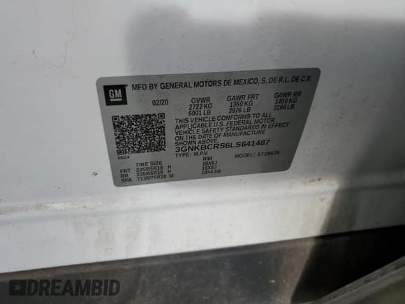 ✅ 2020 Chevrolet Blazer LT • VIN: 3GNKBCRS6LS641487 • Lot: 83973565. Listed on Copart with 149,137 mi. Free auction sales archive from the USA and detailed vehicle history report at DreamBid. Image 12.