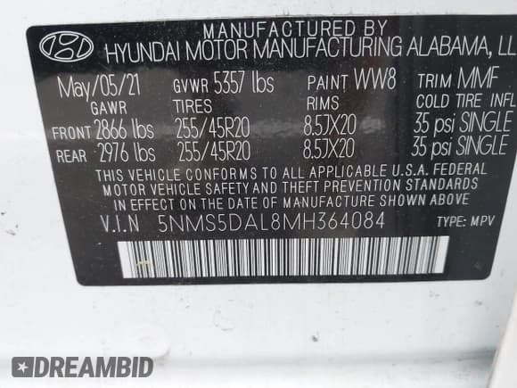 ✅ 2021 Hyundai Santa Fe Calligraphy • VIN: 5NMS5DAL8MH364084 • Lot: 43275810. Wystawiony na IAAI z przebiegiem 38 209 mil. Bezpłatny archiwum sprzedaży aukcyjnych z USA i szczegółowy raport historii pojazdu na DreamBid. Zdjęcie 9.