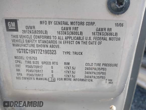 2007 GMC Sierra 1500 SLE1 with VIN 1GTEC19V77Z190323, listed as a IAAI auction lot 42326657 with 195,979 mi miles and . Bid and sale history available at DreamBid. Image 9.