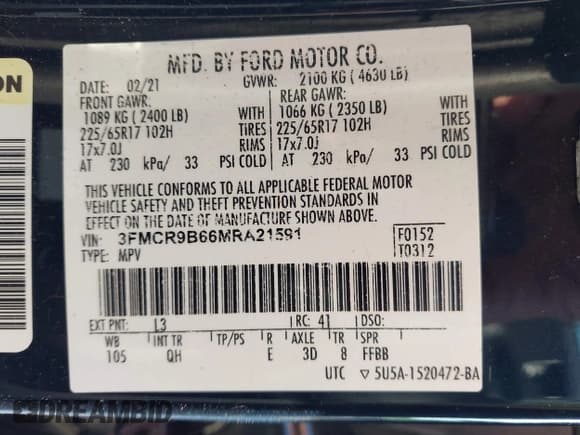 ✅ 2021 Ford Bronco Sport Big Bend • VIN: 3FMCR9B66MRA21591 • Лот: 43438823. Опубликован ранее на IAAI с пробегом 71 146 миль. Бесплатный доступ к архиву аукционных продаж из США и подробный отчёт об истории автомобиля на DreamBid. Изображение 9.