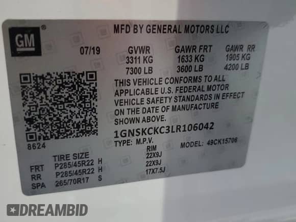 2020 Chevrolet Tahoe Premier with VIN 1GNSKCKC3LR106042, listed as a Copart auction lot 49335265 with 70,643 mi miles and Clean title. Bid and sale history available at DreamBid. Image 13.