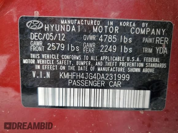 ✅ 2013 Hyundai Azera • VIN: KMHFH4JG4DA231999 • Lot: 90128845. Wystawiony na Copart z przebiegiem 122 626 mil. Bezpłatny archiwum sprzedaży aukcyjnych z USA i szczegółowy raport historii pojazdu na DreamBid. Zdjęcie 12.