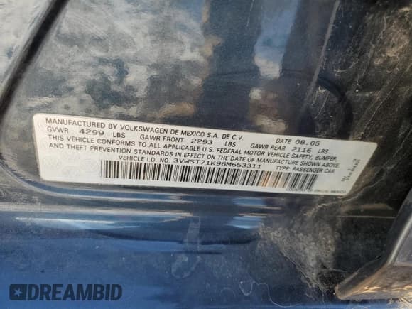 ✅ 2006 Volkswagen Jetta 1.9L TDI • VIN: 3VWST71K96M653311 • Lot: 85326824. Listed on Copart with 187,355 mi. Free auction sales archive from the USA and detailed vehicle history report at DreamBid. Image 15.