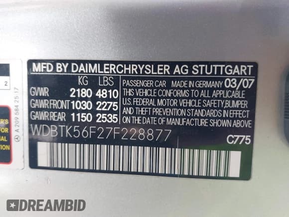 ✅ 2007 Mercedes-Benz CLK 350 • VIN: WDBTK56F27F228877 • Lot: 42256623. Wystawiony na IAAI z przebiegiem 158 017 mil. Bezpłatny archiwum sprzedaży aukcyjnych z USA i szczegółowy raport historii pojazdu na DreamBid. Zdjęcie 9.