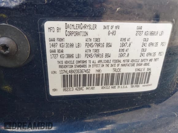 ✅ 2003 Dodge Dakota SLT • VIN: 1D7HL48X23S367452 • Lot: 42959947. Wystawiony na IAAI z przebiegiem 198 631 mil. Bezpłatny archiwum sprzedaży aukcyjnych z USA i szczegółowy raport historii pojazdu na DreamBid. Zdjęcie 9.