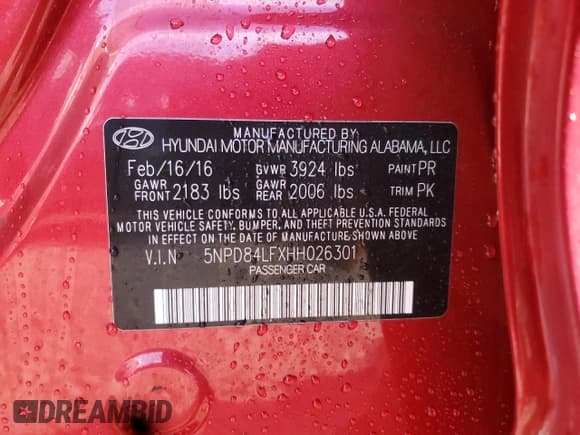 ✅ 2017 Hyundai Elantra Limited • VIN: 5NPD84LFXHH026301 • Lot: 90549525. Listed on Copart with 119,166 mi. Free auction sales archive from the USA and detailed vehicle history report at DreamBid. Image 12.