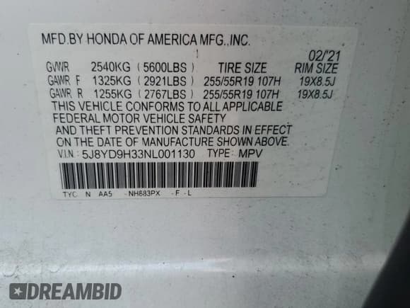 ✅ 2022 Acura MDX • VIN: 5J8YD9H33NL001130 • Lot: 69597345. Listed on Copart with 40,554 mi. Free auction sales archive from the USA and detailed vehicle history report at DreamBid. Image 12.