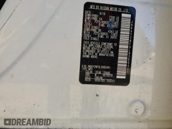 ✅ 2020 Nissan Armada Platinum • VIN: JN8AY2NF0L9360461 • Lot: 81579324. Listed on Copart with 129,982 mi. Free auction sales archive from the USA and detailed vehicle history report at DreamBid. Image 15.