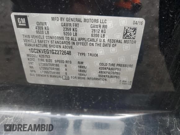 ✅ 2016 Chevrolet Silverado 2500HD LT • VIN: 1GC2KVEG1GZ272648 • Лот: 70907065. Опубликован ранее на Copart с пробегом Не указан. Бесплатный доступ к архиву аукционных продаж из США и подробный отчёт об истории автомобиля на DreamBid. Изображение 12.