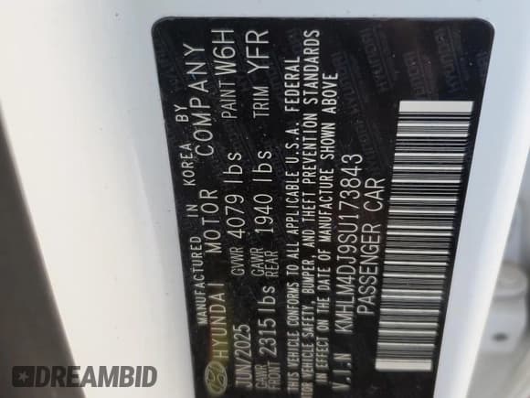 ✅ 2025 Hyundai Elantra Blue • VIN: KMHLM4DJ9SU173843 • Lot: 91677535. Listed on Copart with 8,143 mi. Free auction sales archive from the USA and detailed vehicle history report at DreamBid. Image 14.