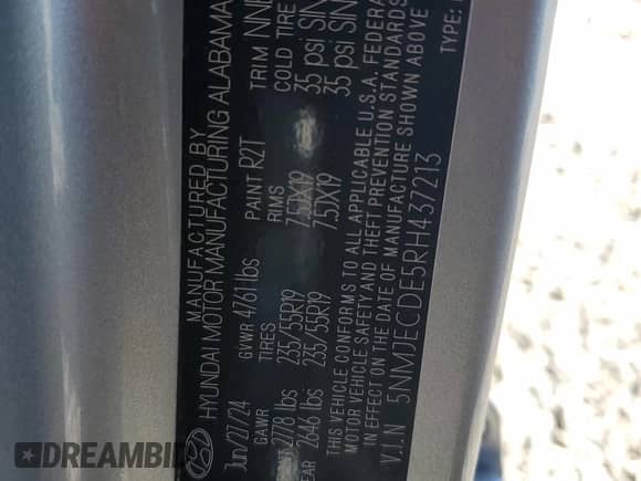 2024 Hyundai Tucson Limited with VIN 5NMJECDE5RH437213, listed as a Copart auction lot 70289035 with 8,155 mi miles and Salvage title. Bid and sale history available at DreamBid. Image 14.