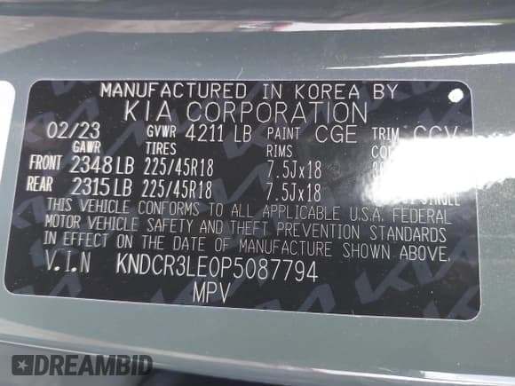 ✅ 2023 Kia Niro EX Touring • VIN: KNDCR3LE0P5087794 • Lot: 43388831. Wystawiony na IAAI z przebiegiem 45 449 mil. Bezpłatny archiwum sprzedaży aukcyjnych z USA i szczegółowy raport historii pojazdu na DreamBid. Zdjęcie 9.