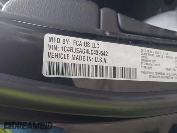 ✅ 2020 Jeep Grand Cherokee Altitude • VIN: 1C4RJEAG4LC439542 • Lot: 42287905. Listed on IAAI with 71,427 mi. Free auction sales archive from the USA and detailed vehicle history report at DreamBid. Image 9.