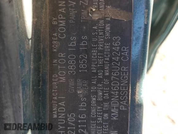 ✅ 2006 Hyundai Elantra GLS • VIN: KMHDN46D76U242463 • Lot: 57500845. Wystawiony na Copart z przebiegiem 23 654 mil. Bezpłatny archiwum sprzedaży aukcyjnych z USA i szczegółowy raport historii pojazdu na DreamBid. Zdjęcie 12.