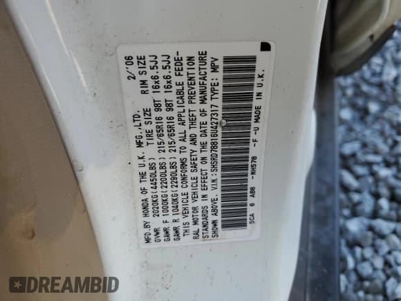 ✅ 2006 Honda CR-V EX • VIN: SHSRD78816U427317 • Лот: 82516775. Опубликован ранее на Copart с пробегом 117 480 миль. Бесплатный доступ к архиву аукционных продаж из США и подробный отчёт об истории автомобиля на DreamBid. Изображение 13.